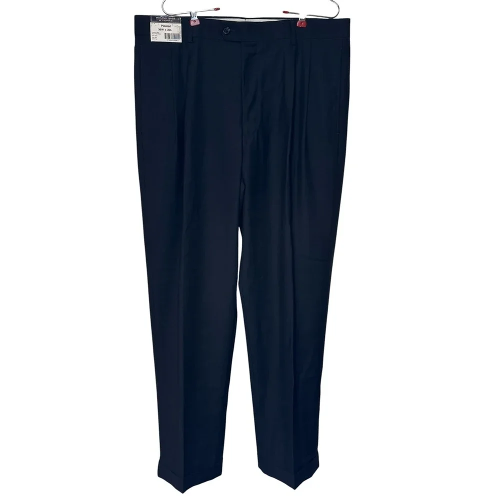 Roundtree & Yorke Mens Pants Pleated Shirt Gripper Easy Care Black 36x30 NWT